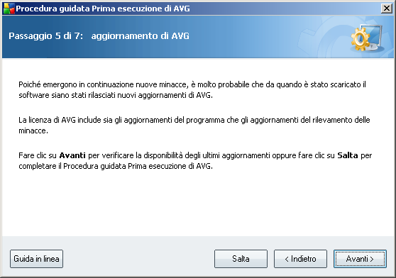 5.2. Pianificazione attività di AVG Nella finestra di dialogo Pianificazione di scansioni e aggiornamenti regolari impostare l'intervallo per il controllo dell'accessibilità di nuovi file di