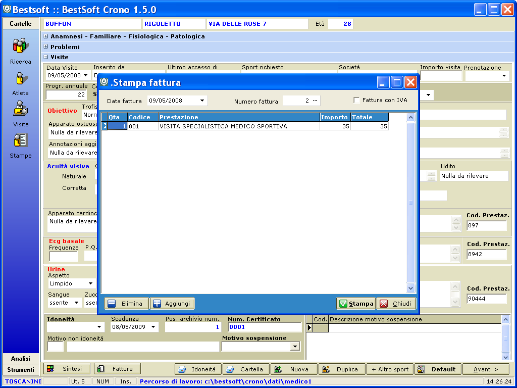FATTURE / RICEVUTE La fatturazione è eseguibile sia dalle Visite che dall Anagrafica.