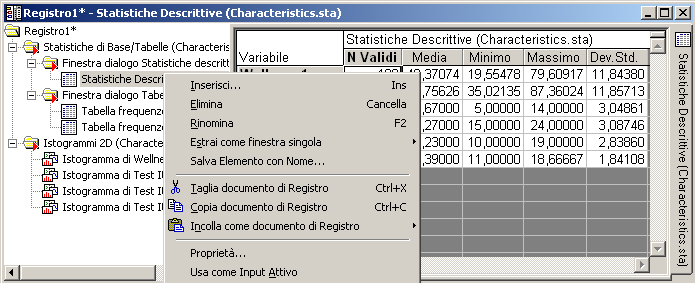 Capitolo 5: Documenti di STATISTICA Questi comandi sono disponibili anche nella scheda Registro.