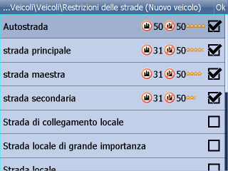Impostazioni Accettare/Non accettare percorsi con pagamento al casello stradale.