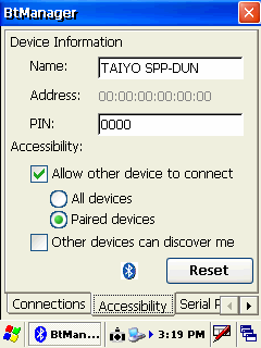 8) 9) Utilizzare la freccia per accedere alla finestra Dial-up; selezionare enable service 10) 11) Utilizzare la freccia per accedere alla finestra Accessiblity ; selezionare Allow other device