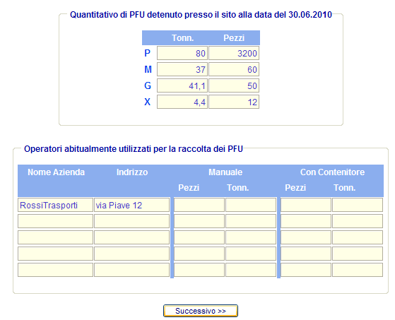 Nella schermata successiva il Sistema richiede l inserimento di alcuni dati relativi alle quantità di PFU generate dall utente negli ultimi tre anni.