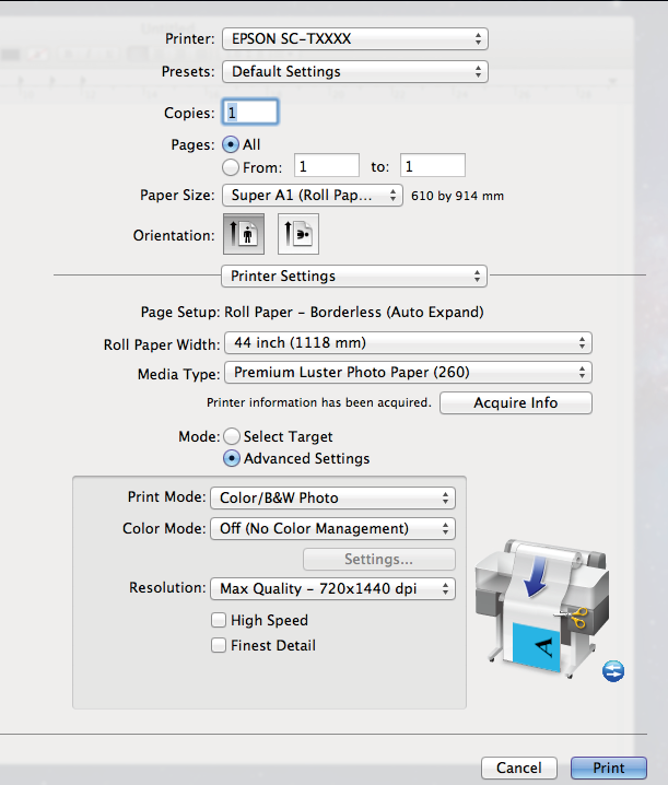 Stampa con gestione del colore C Per Mac OS X U Metodi per la stampa di base (Mac OS X) a pagina 66 Disattivare la gestione del colore.