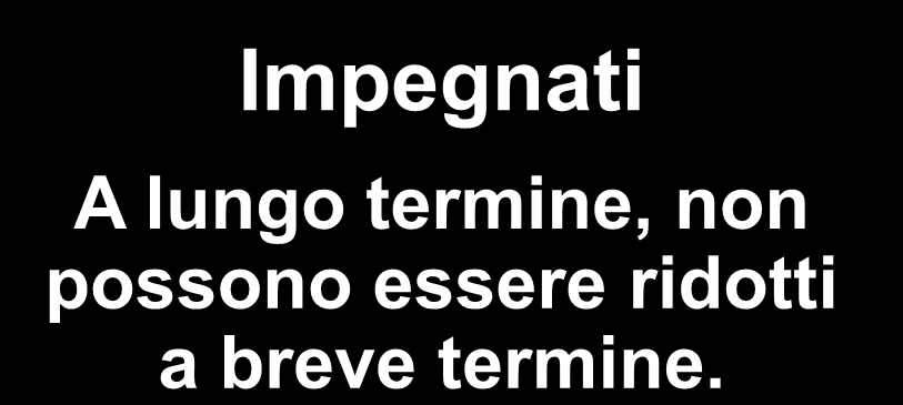 Tipi di costi fissi Impegnati A lungo termine, non possono essere ridotti a breve termine.