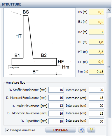 schematico. Subito al di sotto della figura è possibile selezionare il tipo di armatura che verrà riportata nel disegno se viene selezionata l opzione Disegna armature.