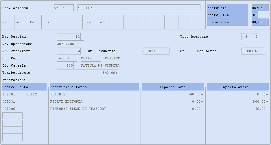 Help sul Codice Iva : Nel caso in cui vengono inserite delle spese queste dovranno essere incluse nella registrazione contabile della fattura emessa.