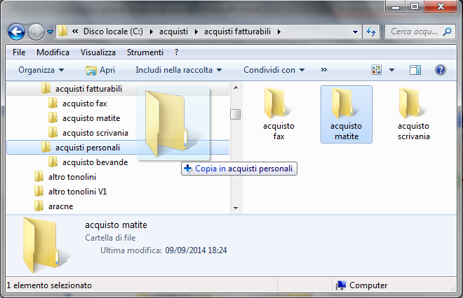 Modulo 1 - Nuova ECDL Simbolo più di duplicazione file Se avete rilasciato prima il tasto CTRL, la cartella verrà semplicemente spostata nella cartella acquisti personali.