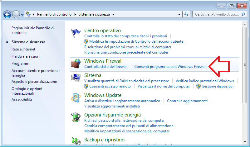 3) selezionare "Consenti programma con Windows