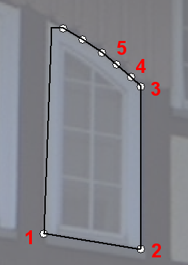 punto della finestra Finestra rettangolare Finestra ad arco circolare: - 1. Fare clic sul 1. e sul 2. punto (= fin. rettangolare) - 3.