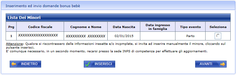 Figura 13 INSERIMENTO DOMANDA DATI DEL GENITORE MINORENNE O INCAPACE DI AGIRE In prima battuta, allo scopo di facilitare la compilazione della pagina, è possibile ricercare le informazioni richieste