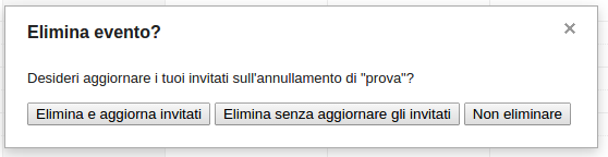 Per eliminare o rimuovere un evento dal proprio calendario, si clicca sull'evento per visualizzarne il fumetto (in alternativa si può cliccare sul titolo dell'evento