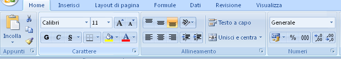SCHEDE DEGLI STRUMENTI (RIBBON): consentono di organizzare i comandi di Excel per trovarli e utilizzarli in modo veloce.