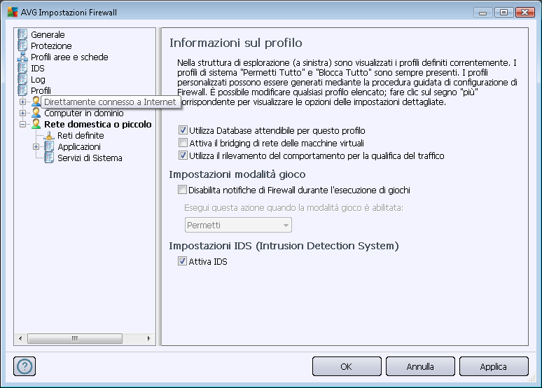 Importa profilo: consente di configurare le impostazioni del profilo selezionato in base ai dati esportati dal file di configurazione di backup.