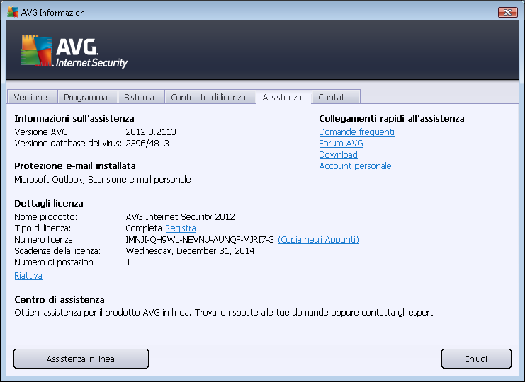 15. Domande frequenti e assistenza tecnica Se si verificano problemi di tipo commerciale o tecnico con l'applicazione AVG Internet Security 2012, sono disponibili diversi modi per richiedere