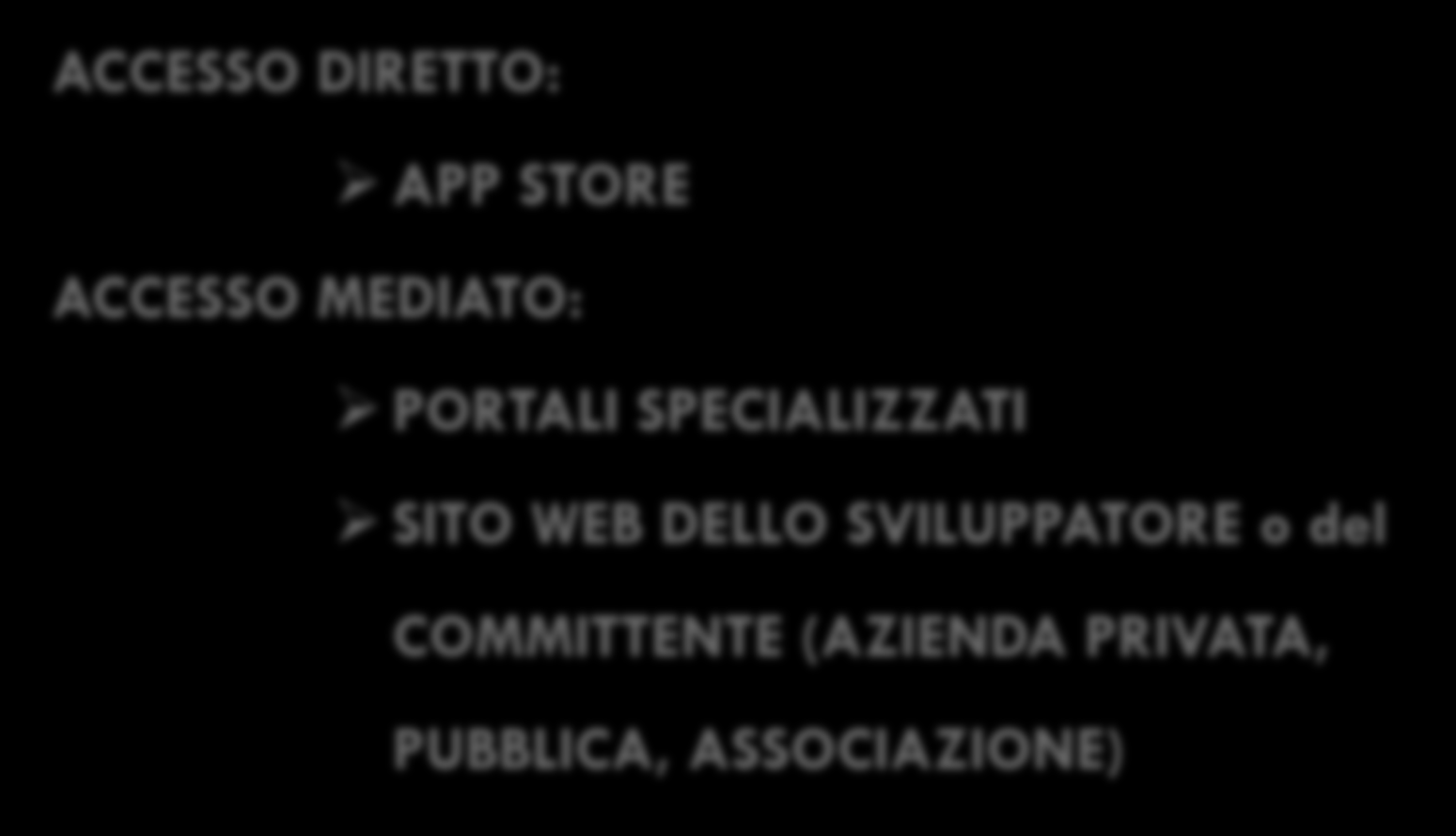 PUNTI DI ACCESSO ALLE APP PER LA SALUTE ACCESSO DIRETTO: APP STORE ACCESSO MEDIATO: PORTALI