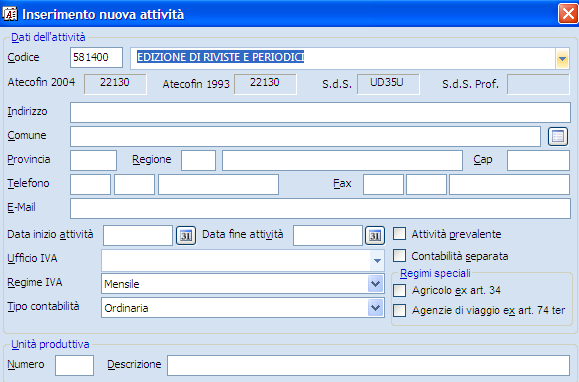 Nell archivio anagrafico del Registro Imprese è presente l informazione relativa allo Stato attività che viene convertita e adeguata ai valori di cui allo Stato presente nella maschera Dati fiscali.