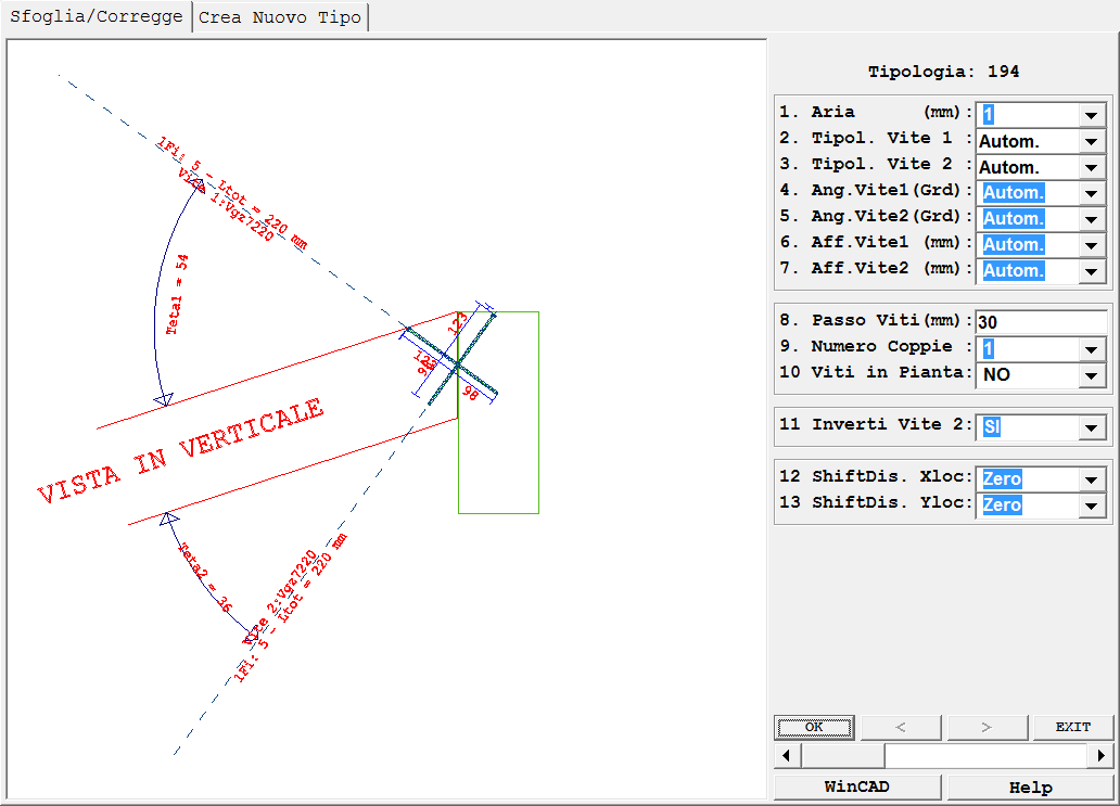 scegliamo a questo punto la tipologia con Viti ad X e CDSWin proporra' la seguente unione: Unione Falso Puntone-Trave di Colmo con Viti ad X a tuttofiletto