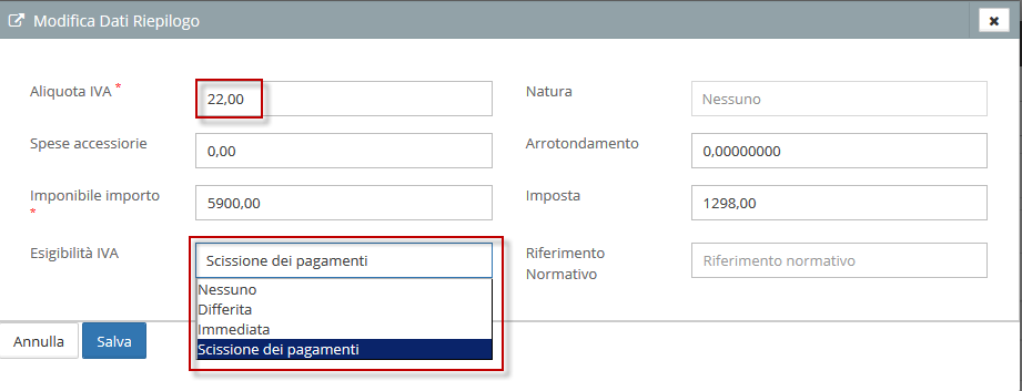 ATTENZIONE: Il valore spese Accessorie non viene preso in considerazione nel ricalcolo del riepilogo IVA.