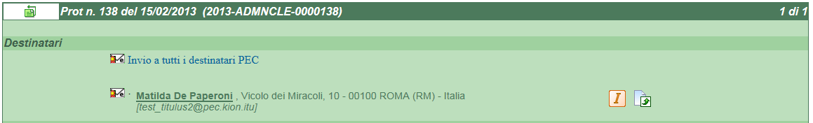 Titulus invia a indirizzo sbagliato Se l indirizzo pec del destinatario è sbagliato, per un errore nella digitazione diretta sul documento o perché errato sulla scheda acl, il documento riporterà la