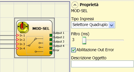 Uscite Test: Permette di selezionare quali segnali di uscita di test dovranno essere inviati ai contatti dei componenti.