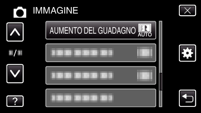 Impostazioni di menu LUCE (GZ-HM445/GZ-HM446/GZ-HM650/GZ-HM655) Accendere/spegnere la luce Impostazione OFF AUTO ON Non si accende Dettagli Si accende automaticamente quando l ambiente circostante è