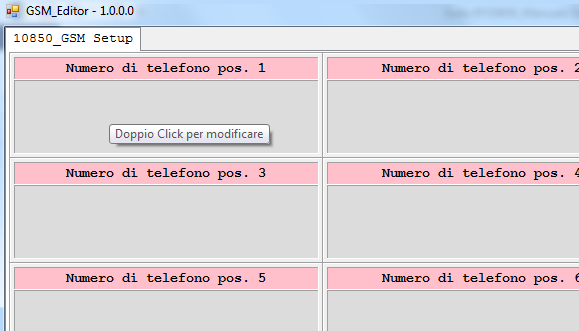 Pagina 4 di 15 Per accedere alla modifica della configurazione GSM (pannello di sinistra), basta eseguire doppio click (come ricordato dal fumetto) sull area grigia corrispondente a quello che si