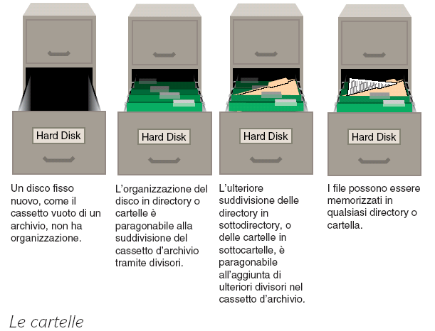 Gestione delle cartelle Le cartelle rappresentano le divisioni logiche dei supporti di memorizzazione: senza di