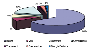 44 Nel grafico 5 è riportata la ripartizione percentuale del costo totale per la coltivazione di Curcuma da vaso fiorito in riferimento a 1000 m 2. Curcuma, Grafico 5 3.
