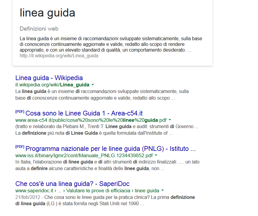 Funzione define in Google Per visualizzare la definizione di una parola o di una frase digitare define: seguito dal termine