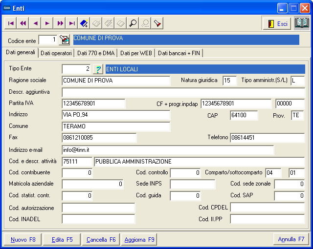 Funzioni preparatorie CUD 2013: Dati dell Ente - Pagina 1 Campo DESCRIZIONE Dati generali Verificare che siano presenti tutti i