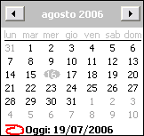 5 Geowin - Contabilità analitica Una volta visualizzato il calendario con le frecce poste in alto è possibile cambiare mese, il giorno in grigio è quello selezionato nel campo data, cliccando su di