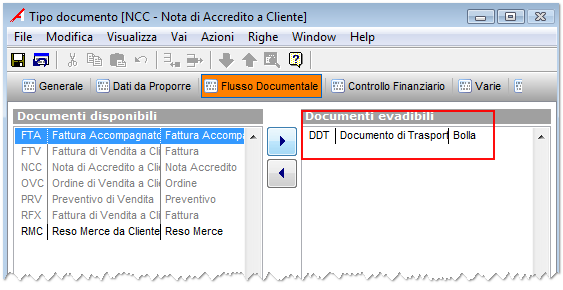 5.2 Configurazione Documenti 5.2.1 Ordini di lavorazione e flussi finanziari Nella form di configurazione documenti, scheda Controllo Finanziario, la sezione Flussi Finanziari è ora visibile anche