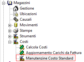 2.4 Manutenzione Costo Standard Nel menu magazzino, alla voce Costi è stata aggiunta una nuova procedura guidata che, sulla falsa riga della procedura per il ricalcolo listini, permette di