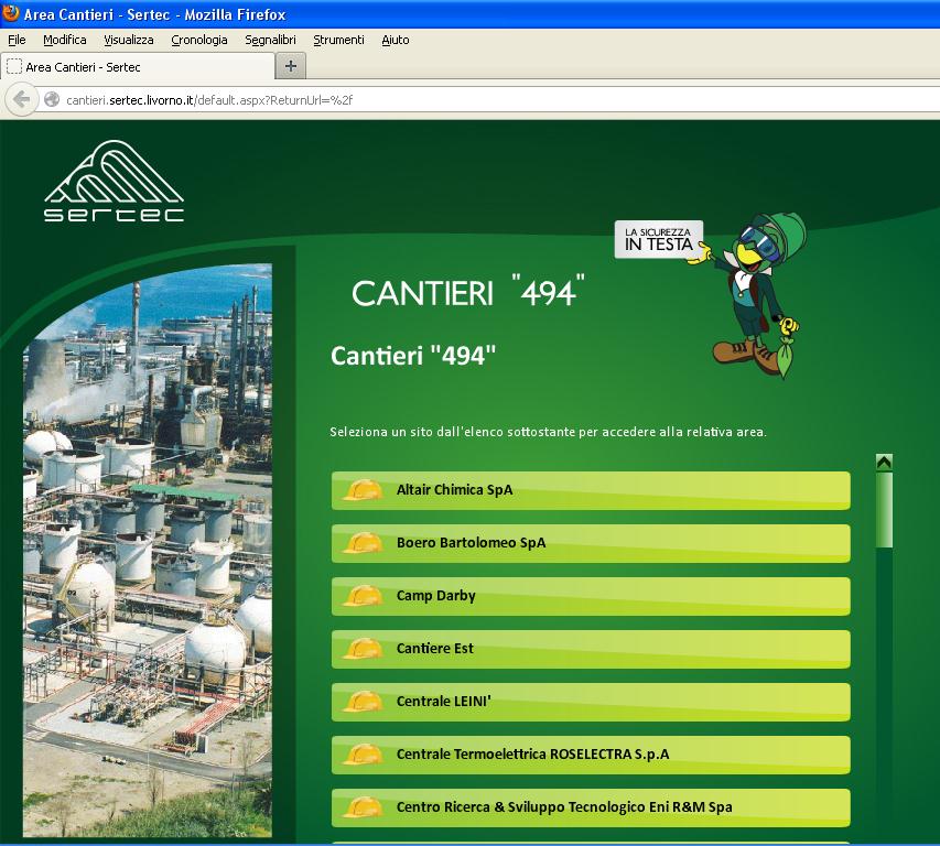 Il sito internet di cantiere ed il PSC http://cantieri.sertec.livorno.