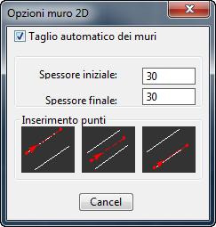 Comando MURO Il comando MURO serve per disegnare le doppie linee che rappresentano i muri. Durante il disegno dei muri vanno indicati dei punti.