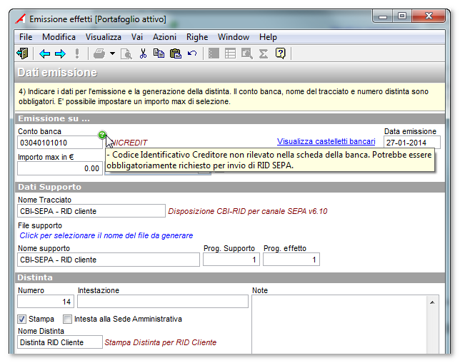 Attivando la selezione avanzata si potrà verificare che sarà impostata la selezione delle scadenze RID sia per emissione RID che SDD.