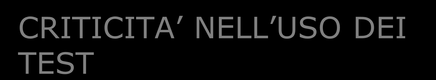 CRITICITA NELL USO DEI TEST difficoltà ad individuare criteri obiettivi e quantificabili di successo/insuccesso nello svolgimento della performance influenza sul successo/insuccesso prestazionale di