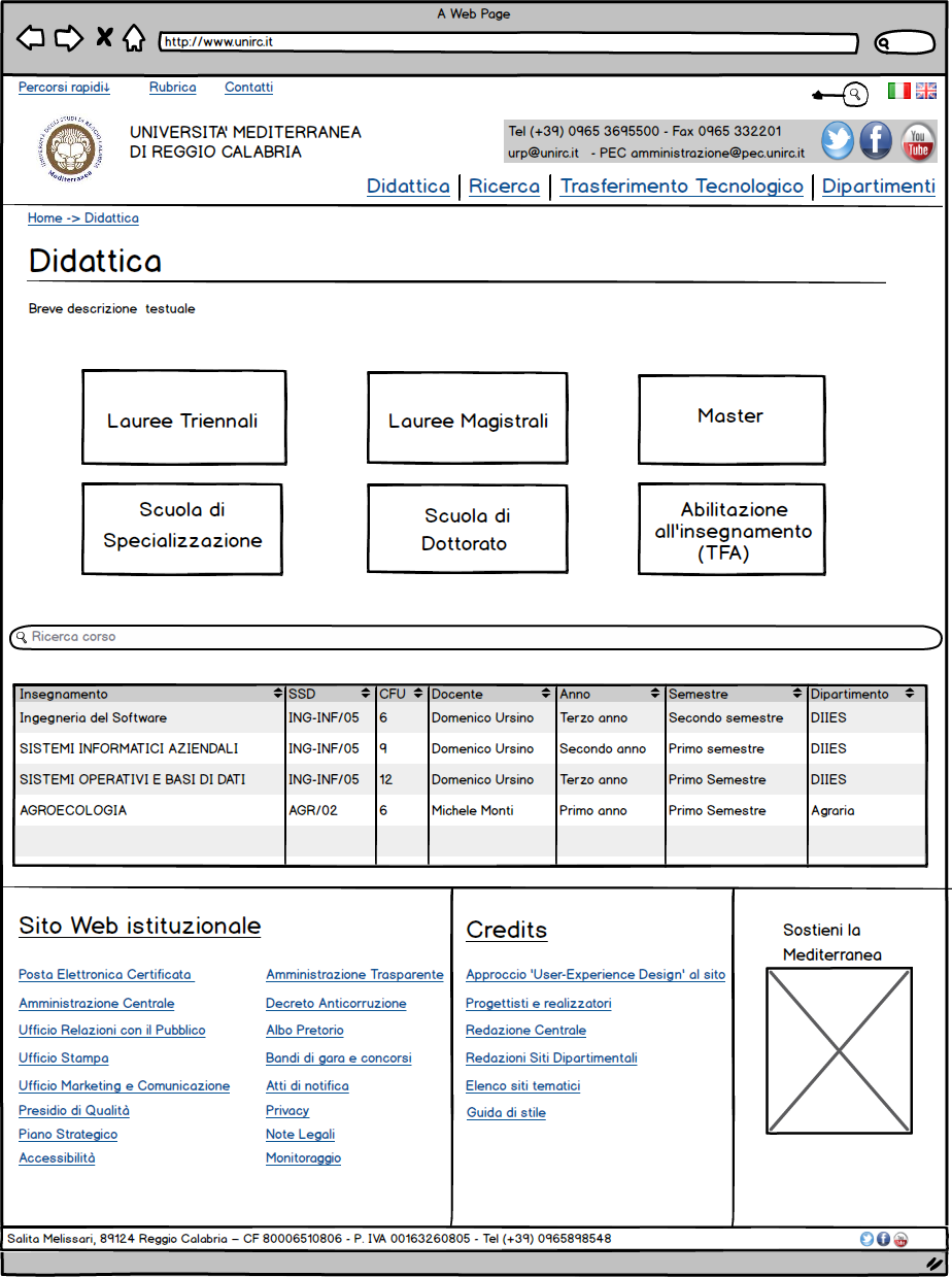 Figura 6.5 - Il mock-up della voce di menù Didattica La pagina Didattica è una pagina di primo livello a cui è possibile accedere tramite il menù principale.