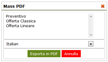 15.6 Esportazione in formato PDF / RTF Per generare un PDF o un RTF accedere all anagrafica del modulo principale (ad es: Preventivi), cliccando il pulsante Altro, in alto a destra, apparirà il