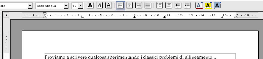 I tabulatori Sullo schermo dell'elaboratore Testi, la presenza di un tabulatore è mostrata nel righello: Righello (o