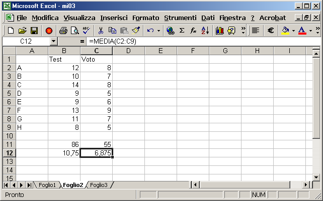 18 CAPITOLO 1. APPUNTI SULLA REGRESSIONE LINEARE SEMPLICE E MULTIPLA Figura 10: Comando somma Figura 11: Comando media Nella cella immediatamente sotto scrivere (fig.