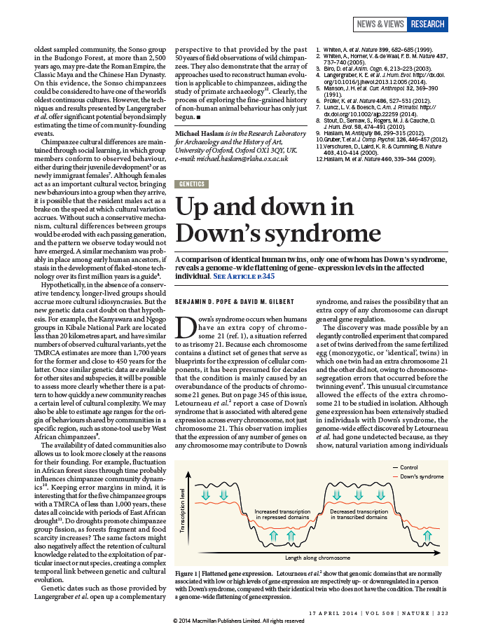 Apr 2014 Il confronto tra gemelli umani identici, solo uno dei quali con sindrome di Down, rivela un generale appiattimento dei livelli di espressione genica nella persona affetta da trisomia La