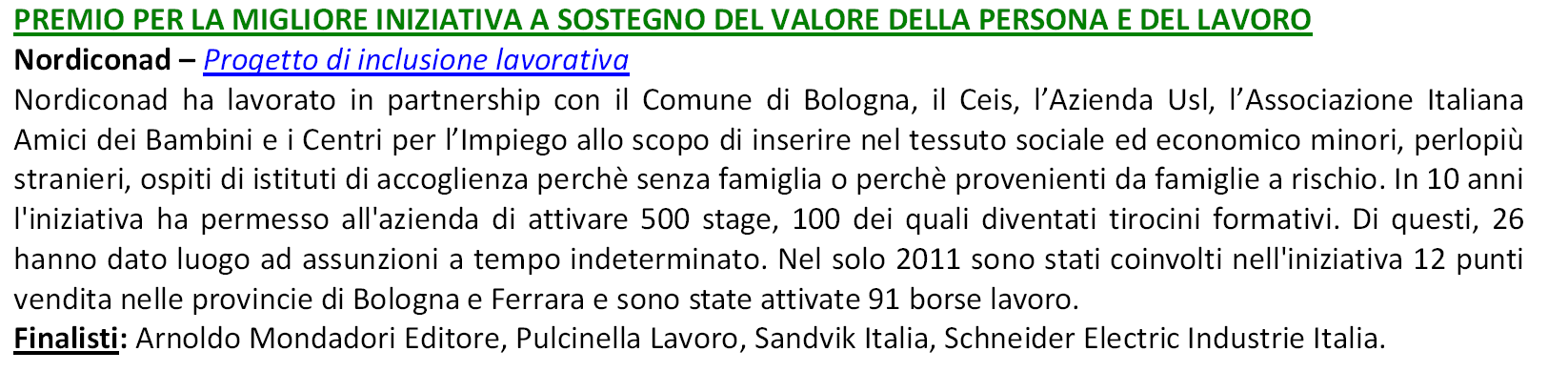 Sodalitas 2012: migliore iniziativa a favore della