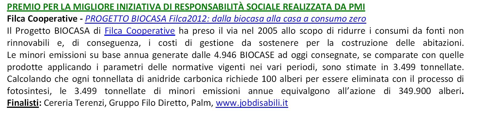 Sodalitas 2012: migliore iniziativa realizzata da PMI