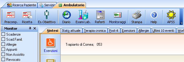 2. APSS Funzionalità L installazione del PlugIn APSS, ha aggiunto il nuovo tasto APSS in due punti distinti: 1. Nella toolbar della finestra Ricerca Paziente; 2.