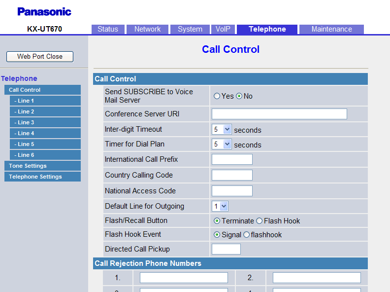 Sezione 4 Programmazione dall interfaccia utente Web 4.7.1 Call Control Questa schermata consente di configurare le varie funzioni della chiamata comuni a tutte le linee. 4.7.1.1 Call Control Send SUBSCRIBE to Voice Mail Server Seleziona se inviare la richiesta SUBSCRIBE a un server Voice Mail.