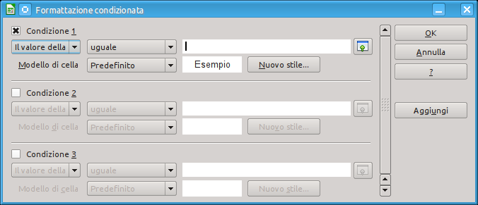 Formattazione condizionata Per attivare la formattazione condizionale, dopo aver selezionato la zona, cliccare su Formato -> Formattazione condizionata.