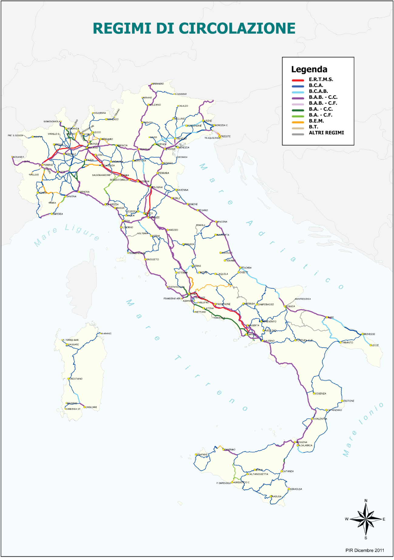 Fig. A6.4 - Regimi di circolazione sulla rete ferroviaria calabrese e italiana.