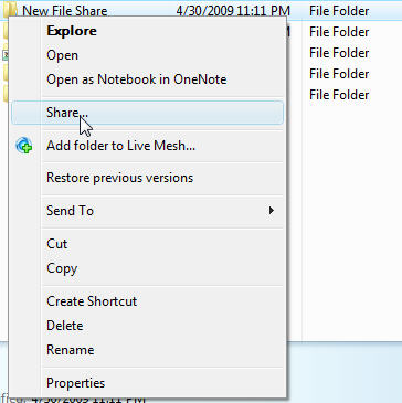 Riproduzione di file da un server multimediale di rete Guida per l'utente Pagina 53 Windows Vista 1. Individuare la cartella che contiene i file da condividere. 2.