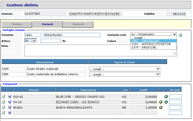 sistema consente la generazione di ordini di lavoro per ogni taglia e/o colore previsti.